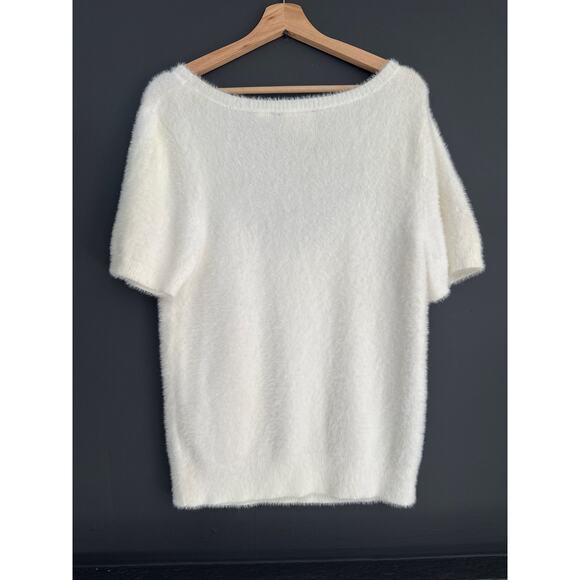 Anthropologie Maeve Scoop Neck Eyelash Sweater Tee White Size Large - Picture 7 of 10